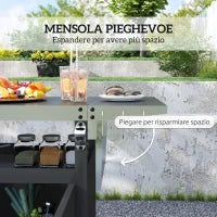Carrello per Barbecue con Armadietto, Ripiano Aperto e Tavolino Laterale, in Acciaio Inox, 116x50x93 cm, Nero