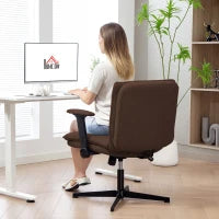 Sedia da Ufficio con Braccioli Ribaltabili, Sedile Ampio e Altezza Regolabile, Girevole, senza Ruote, Marrone