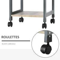 Carrello da Cucina Portavivande con Cassetto, 2 Ripiani e Vassoio Estraibile, 37x37x76cm, Grigio