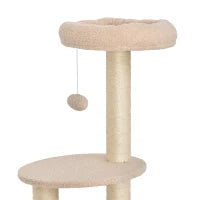 Albero Tiragraffi Robusto per Gatti con 5 Livelli, Cuccia, Casetta, Giochi e Corda Sisal, Beige, Max 30kg