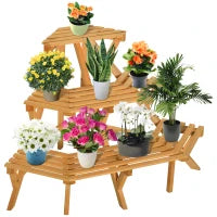 Scaletta Portavasi in Legno Angolare con 3 Mensole, 96x64x61cm