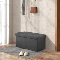 Panca Contenitore Pieghevole da 84L, Coperchio Imbottito e Rivestimento Finta Pelle, 76x38x38cm, Grigio