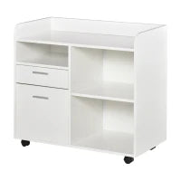 Supporto per Stampante, Cassettiera da Ufficio con Ruote, in Legno, 80L x 40P x 72A cm, Bianco