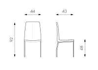 E-STYLO Sedia in similpelle grigio chiaro imbottito e gambe in metallo grigio cromo, 43cm X 44cm H. 92cm.