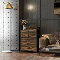 Cassettiera 4 Cassetti Rimovibili dal Design Industriale in Legno e Acciaio, 60x29x85 cm, Marrone e Nero