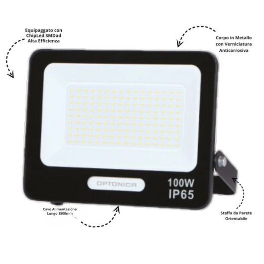 Optonica proiettore led smd 100w 9000 lumen corpo nero per uso professionale *** temperatura colore lampada 4000k bia...