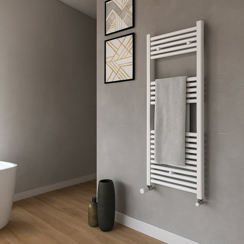 Termoarredo bianco per bagno in acciaio calorifero termosifone scaldasalviette *** misure h1500xl450xi400 30 tubi, pe...