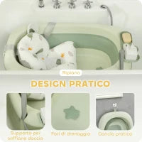 Vaschetta Bagnetto Pieghevole per Neonati con Cuscinetto e Lavabo, in Plastica Antiscivolo, 86x53x25.5 cm, Verde
