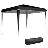 Gazebo 3x3 m per 6-9 Persone ad Altezza Regolabile con Fori di Drenaggio, in Metallo e Tessuto Oxford Nero