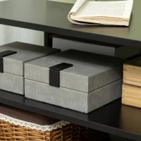 Tavolino da Caffè Asimmetrico in Legno con Ripiani e Piedini Regolabili, 60x60x45cm, Nero