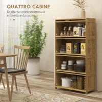Mobile Cucina in stile Boho con 4 Ante a Ribalta, in Truciolato e Rattan, 70x32x132.8 cm