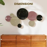 Wall Art a 8 Dischi 3D in Metallo, 110x7x58 cm, color Bronzo, Arancione e Giallo