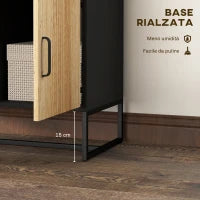 Credenza Moderna con 3 Armadietti e 2 Cassetti, in Truciolato e Acciaio, 80x35x88 cm, Nero e color Legno