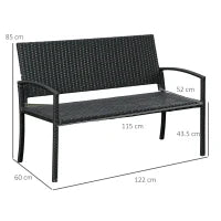 Panchina da Giardino ed Esterno in Rattan, Panca in Rattan Nero 2 Posti, 122x60x85cm