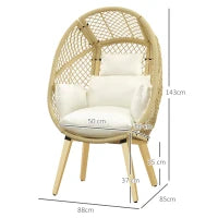 Sedia da Giardino a Uovo in Rattan PE e Acciaio con Seduta Imbottita e Poggiatesta, 88x85x143 cm