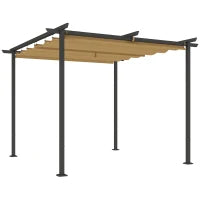 Gazebo Pergola 3x3 con Tetto Retrattile e Fori di Drenaggio in Poliestere e Acciaio, Beige e Nero
