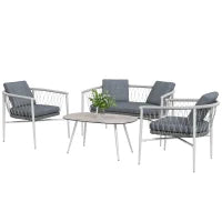 Set da Giardino in Rattan da 4 Pezzi, Funzione Dondolo, Cuscini per Sedute, Polirattan, Struttura in Metallo, Grigio