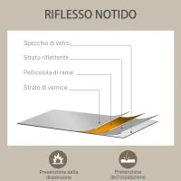 Specchio da Parete in Stile Industriale con 4 Ganci, in Vetro Multistrato, Metallo e MDF, 109x2x69 cm, Nero
