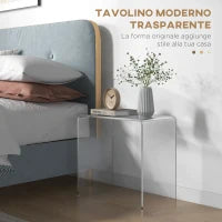 Tavolino da Salotto in Acrilico a U con Bordi Lisci e Angoli Arrotondati, 53.5x30.5x53.5 cm, Trasparente