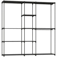 Armadio Guardaroba in Tessuto con 8 Ripiani e 3 Aste per Appendere, 182x43x185 cm, Nero