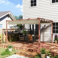 Gazebo Pergola con Tetto Retrattile, Picchetti e Viti, in Poliestere e Alluminio, 382x300x232 cm, color Legno
