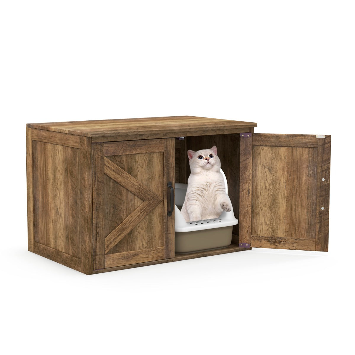 Enclosure per lettiera per gatti con dopie porte scorrevoli, Casa decorativa per gatti da interno-Lettini e divanetti