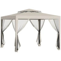 Gazebo da Giardino 3x3m con Zanzariera, Doppio Tetto e Telaio in Metallo, Beige