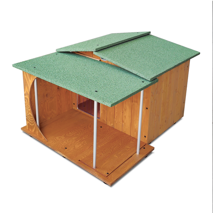 CUCCIA IN LEGNO PER CANI DA ESTERNO MODELLO OASI E VERANDA B-BARBONCINO CON "TENDINA OMAGGIO" 