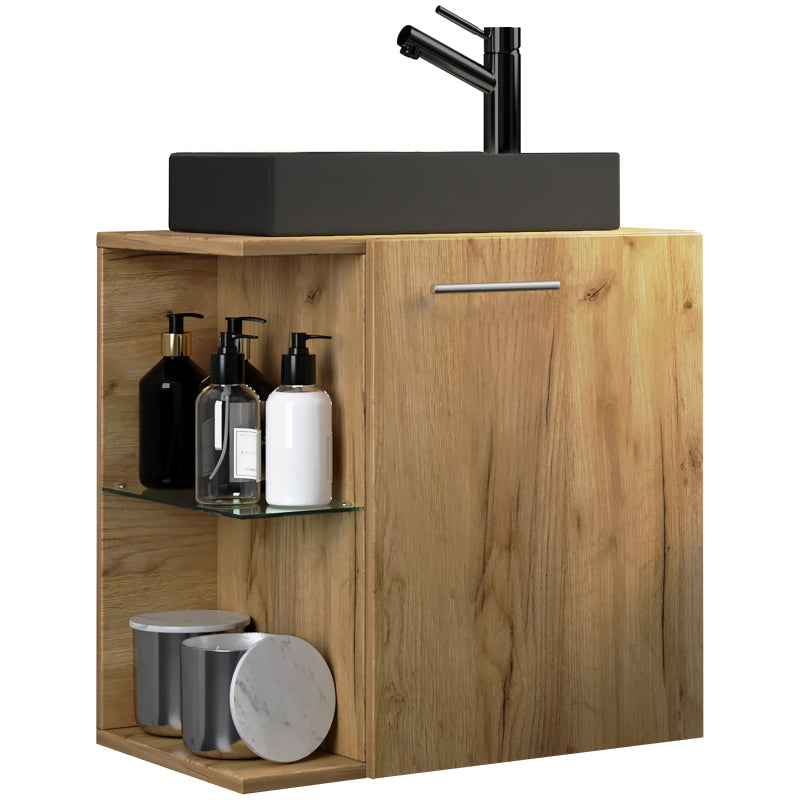 Oasi di Ezooza Mobile Sospeso con lavabo in ceramica di alta qualità, Rovere miele , lavabo Nero