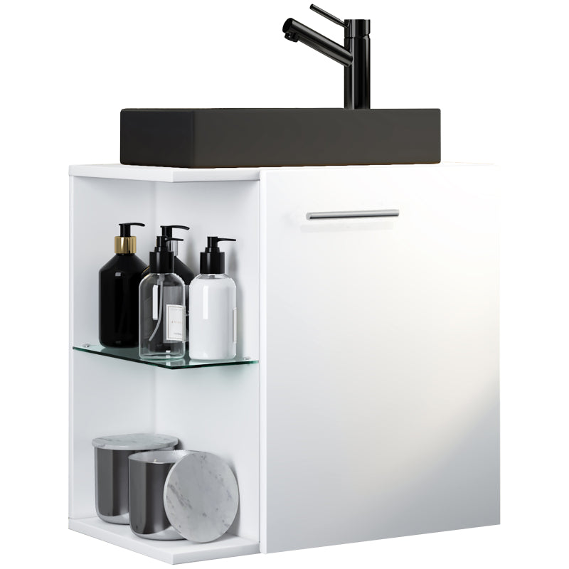 Oasi di Ezooza Mobile Sospeso con lavabo in ceramica di alta qualità, Bianco , lavabo Nero