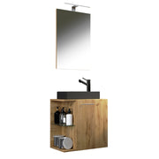 Oasi Mobile Sospeso con lavabo in ceramica di alta qualità e specchio, Rovere miele , lavabo Nero
