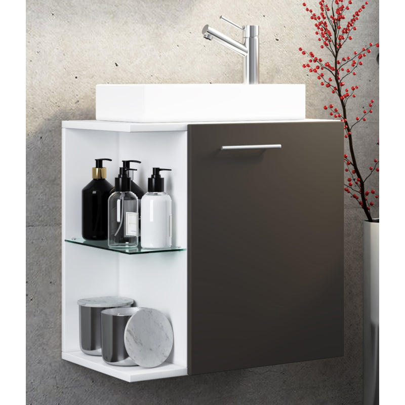 Oasi di Ezooza Mobile Sospeso con lavabo in ceramica di alta qualità, Bianco/Antracite , lavabo Bianco