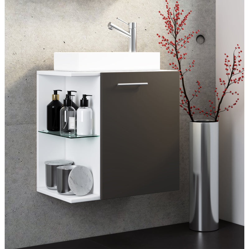 Oasi di Ezooza Mobile Sospeso con lavabo in ceramica di alta qualità, Bianco/Antracite , lavabo Bianco