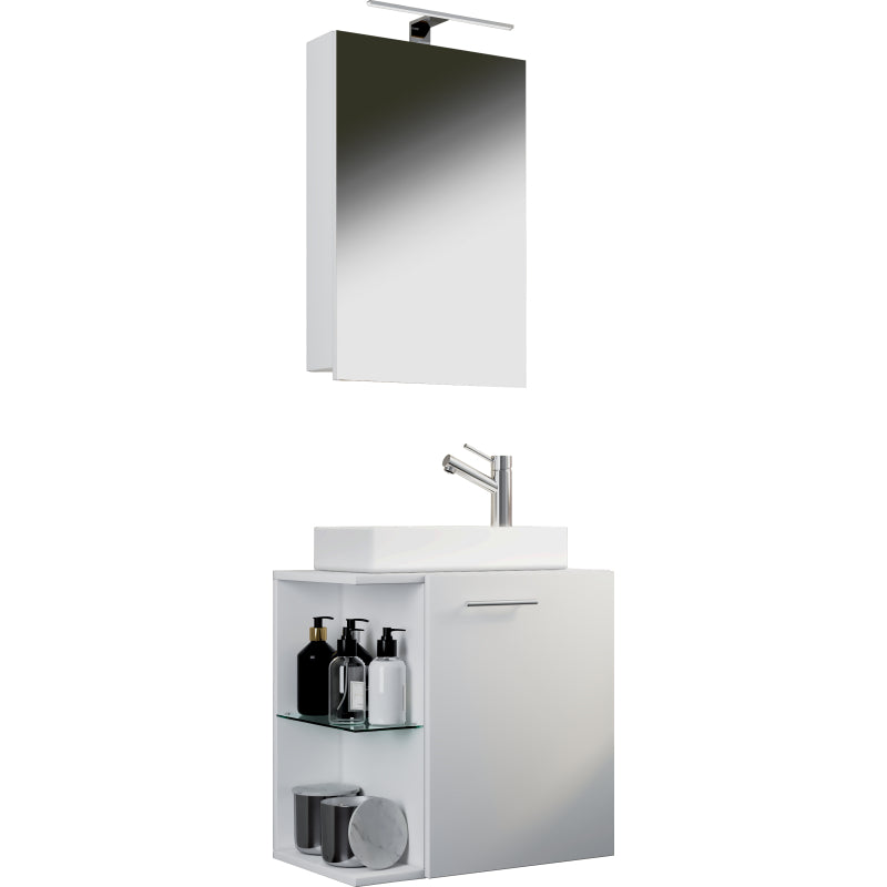 Oasi Mobile Sospeso con lavabo in ceramica di alta qualità e mobile specchio, Bianco/Bianco , lavabo Bianco