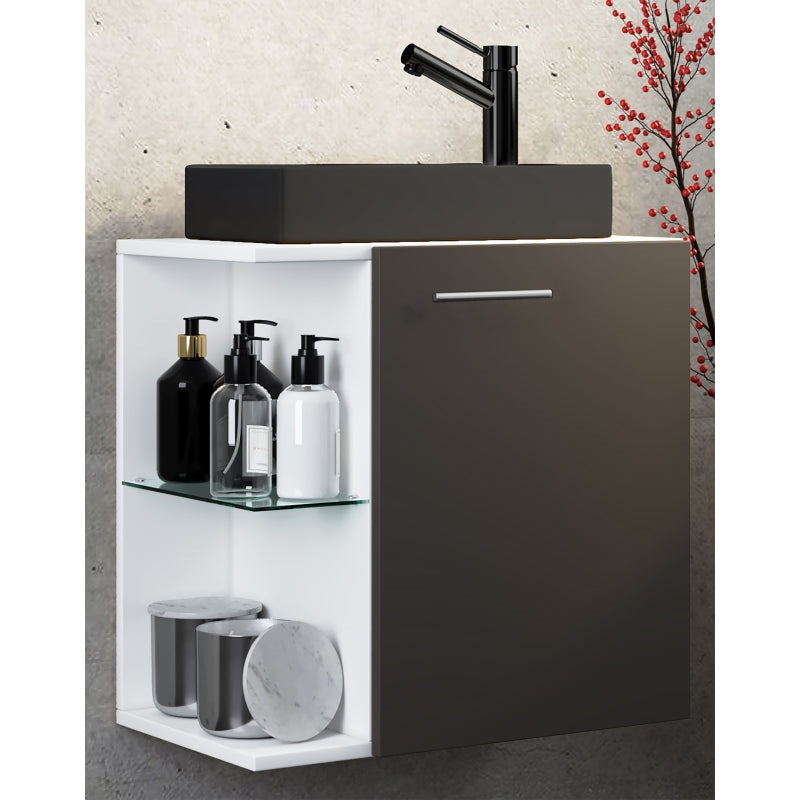 Oasi di Ezooza Mobile Sospeso con lavabo in ceramica di alta qualità, Antracite , lavabo Nero