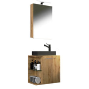 Oasi Mobile Sospeso con lavabo in ceramica di alta qualità e mobile specchio, Rovere miele , lavabo Nero