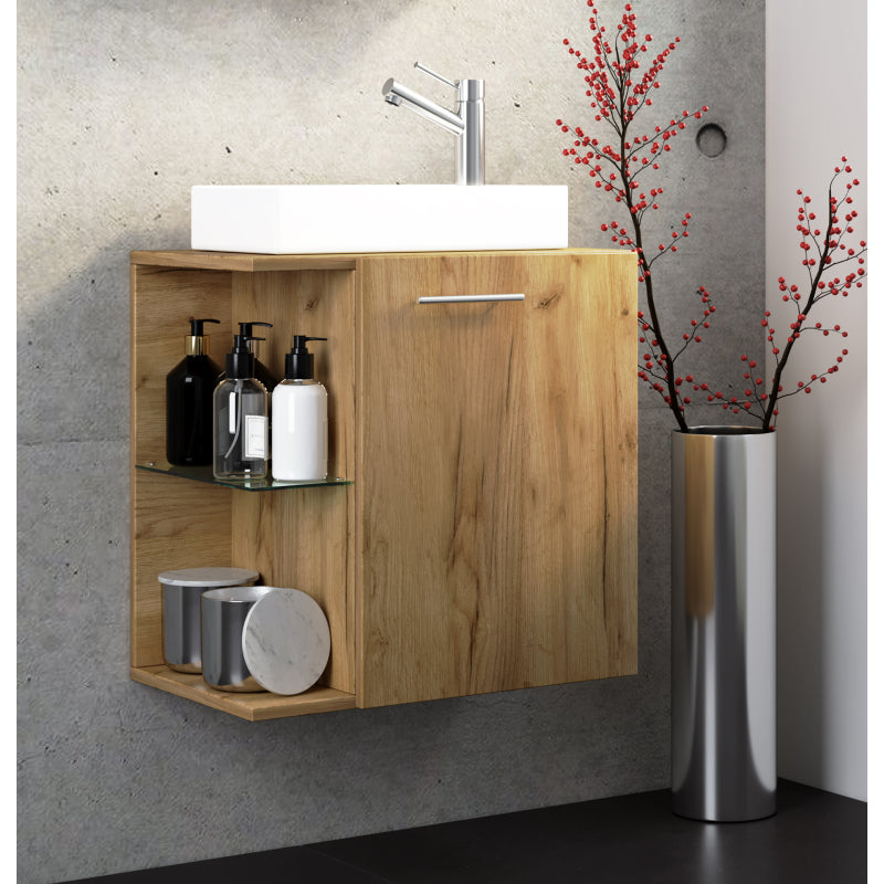 Oasi di Ezooza Mobile Sospeso con lavabo in ceramica di alta qualità, Rovere miele , lavabo Bianco