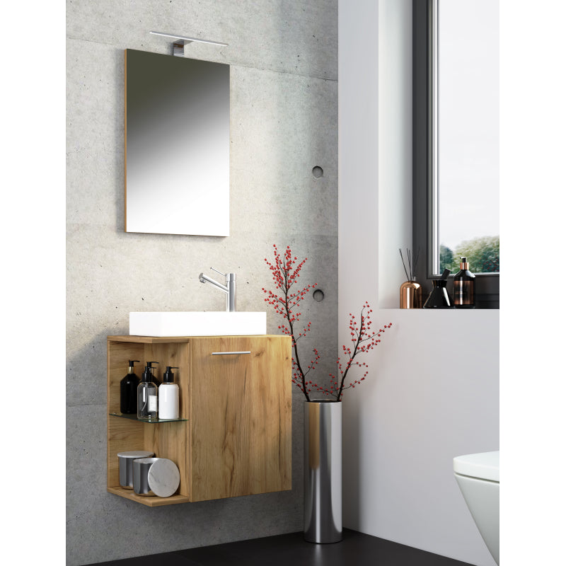 Oasi Mobile Sospeso con lavabo in ceramica di alta qualità e specchio, Rovere miele , lavabo Bianco