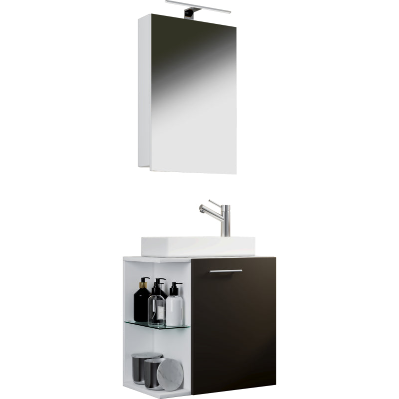 Oasi di Ezooza Mobile Sospeso con lavabo in ceramica di alta qualità e mobile specchio, Bianco/Antracite , lavabo Bianco