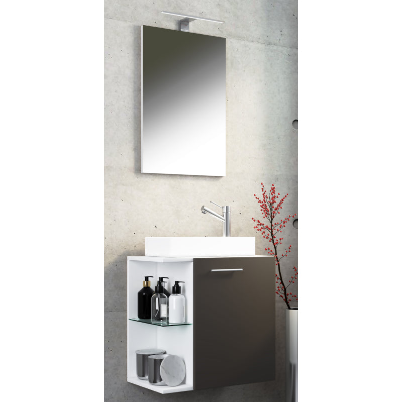 Oasi Mobile Sospeso con lavabo in ceramica di alta qualità e specchio, Bianco/Antracite , lavabo Bianco