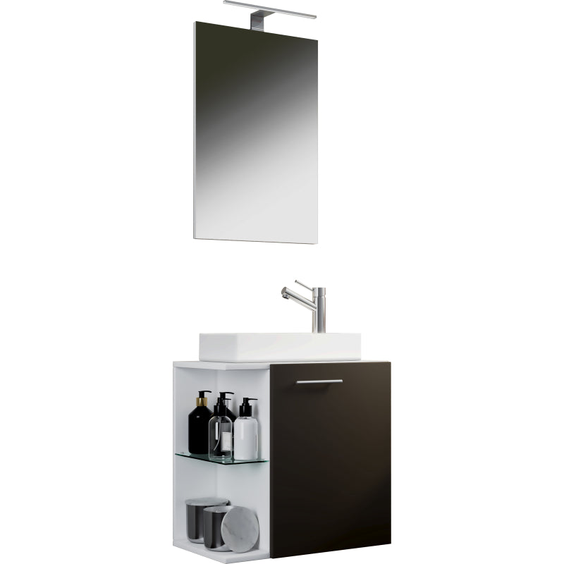 Oasi Mobile Sospeso con lavabo in ceramica di alta qualità e specchio, Bianco/Antracite , lavabo Bianco