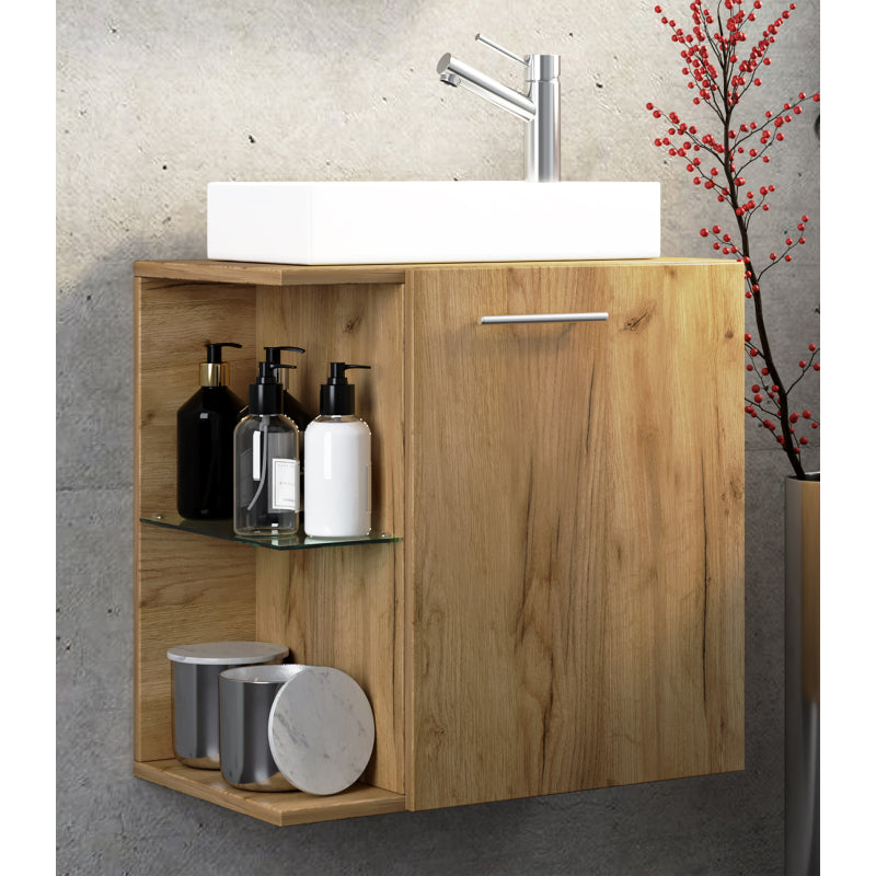 Oasi di Ezooza Mobile Sospeso con lavabo in ceramica di alta qualità, Rovere miele , lavabo Bianco