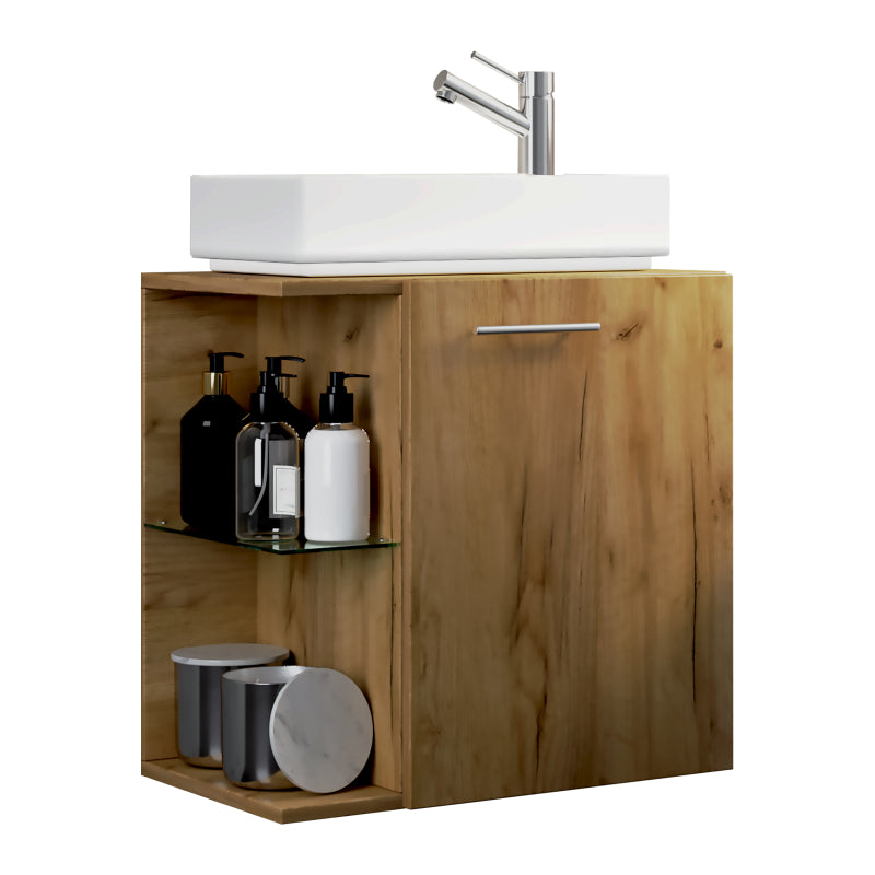 Oasi di Ezooza Mobile Sospeso con lavabo in ceramica di alta qualità, Rovere miele , lavabo Bianco