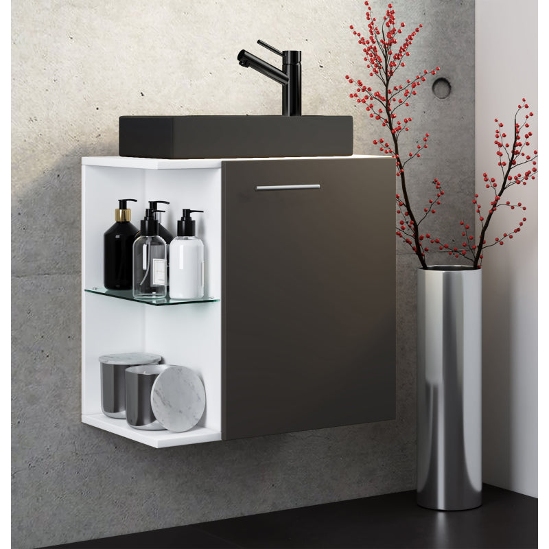 Oasi di Ezooza Mobile Sospeso con lavabo in ceramica di alta qualità, Antracite , lavabo Nero