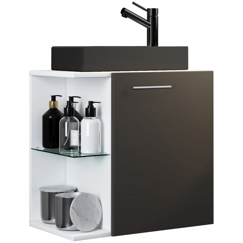 Oasi di Ezooza Mobile Sospeso con lavabo in ceramica di alta qualità, Antracite , lavabo Nero