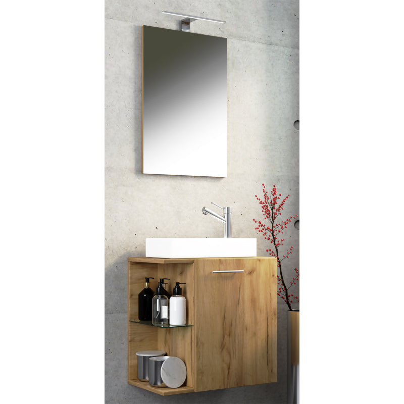 Oasi Mobile Sospeso con lavabo in ceramica di alta qualità e specchio, Rovere miele , lavabo Bianco