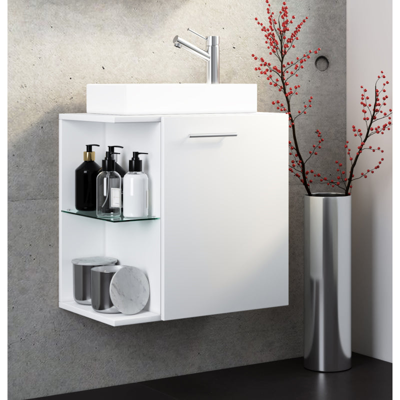 Oasi di Ezooza Mobile Sospeso con lavabo in ceramica di alta qualità, Bianco , lavabo Bianco