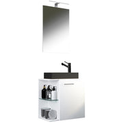 Oasi Mobile Sospeso con lavabo in ceramica di alta qualità e specchio, Bianco , lavabo Nero