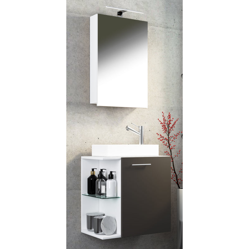 Oasi di Ezooza Mobile Sospeso con lavabo in ceramica di alta qualità e mobile specchio, Bianco/Antracite , lavabo Bianco