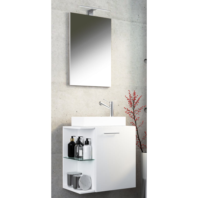 Oasi di Ezooza Mobile Sospeso con lavabo in ceramica di alta qualità e specchio, Bianco/Bianco , lavabo Bianco